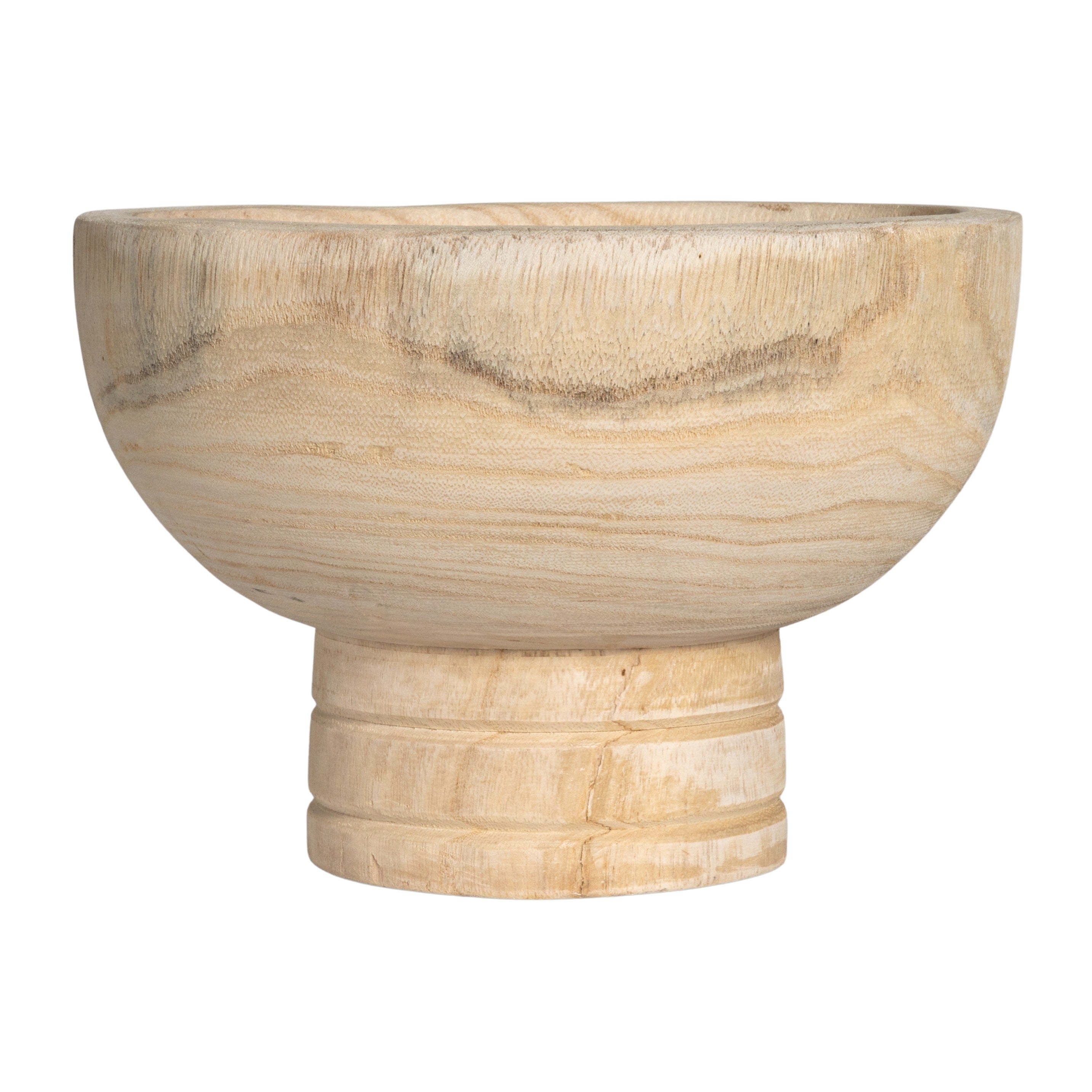 Round Paulownia Wood Pedestal Bowl, Natural